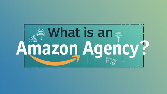 text on a blue background reading what is an amazon agency